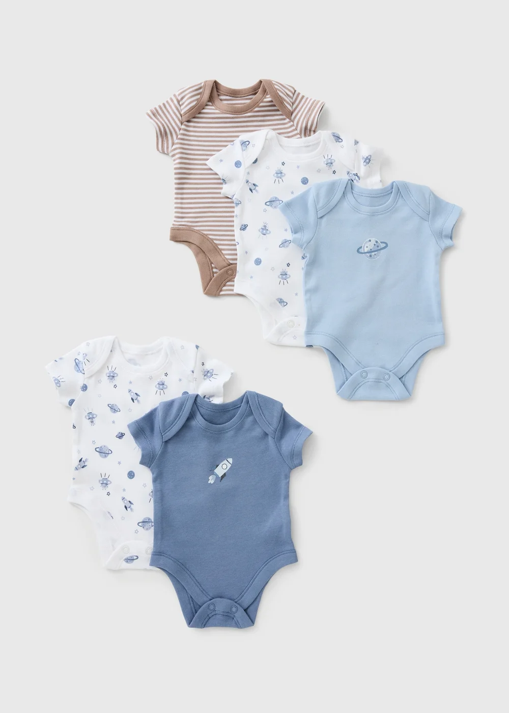 5 Pack Baby Blue Space Bodysuits (0-23mths) - First Size Image 1