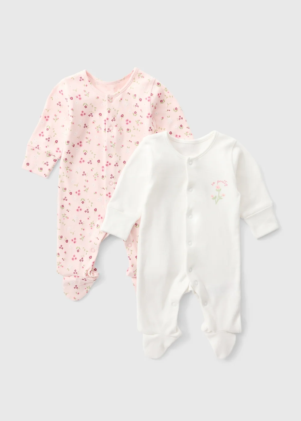 2 Pack Baby Pink Floral Sleepsuits (0-23mths) - 9-12 months Image 1