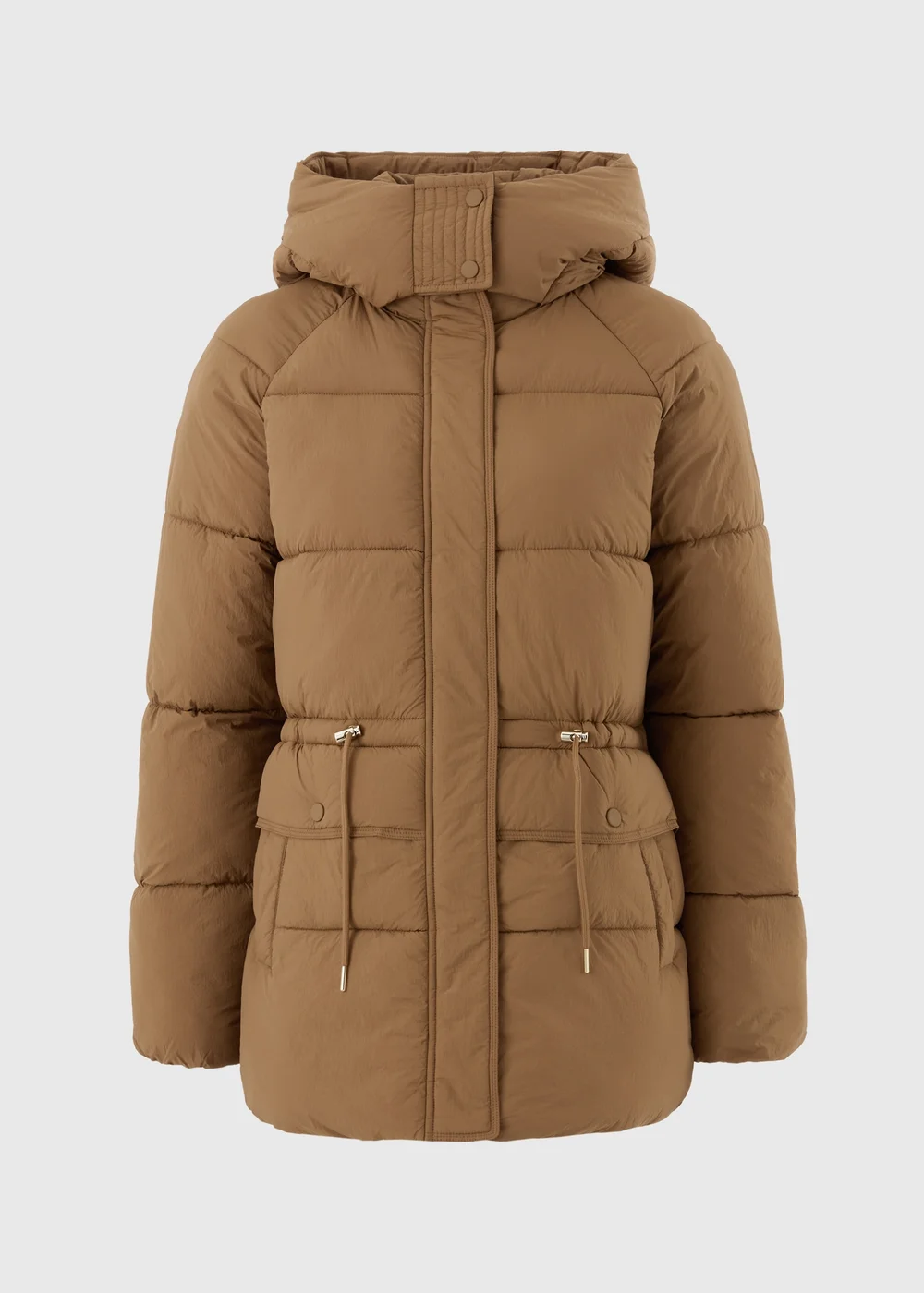 Camel Mid Length Padded Hooded Coat - S Image 4