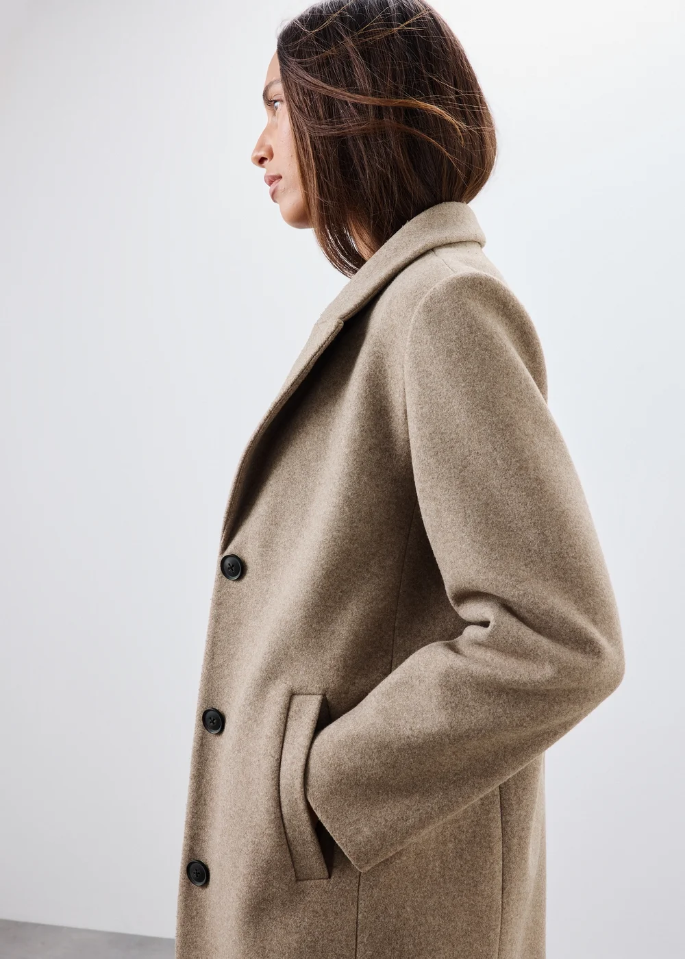 Taupe Double Breasted Smart Coat - 8 Image 4