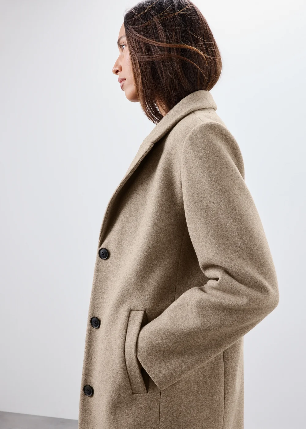 Taupe Double Breasted Smart Coat - 8 Image 3