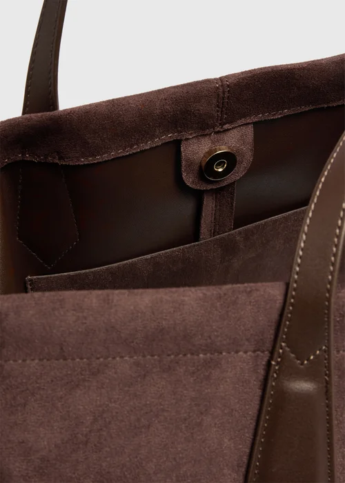 Chocolate Brown Faux Suede Tote Bag - One Size Image 3