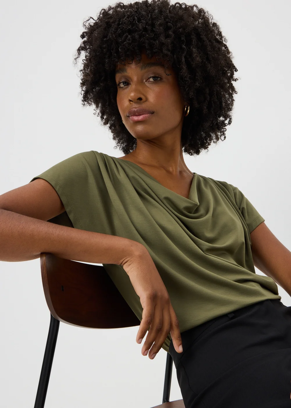 Khaki Cowl Angel Sleeve Top - 14 Image 1