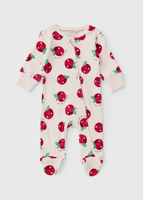 Baby Red Apple Zip Up Sleepsuit (0-23mths) - First Size Image 1