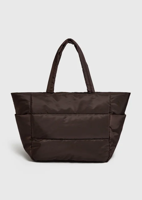 Chocolate Brown Nylon Padded Tote Bag - One Size Image 2