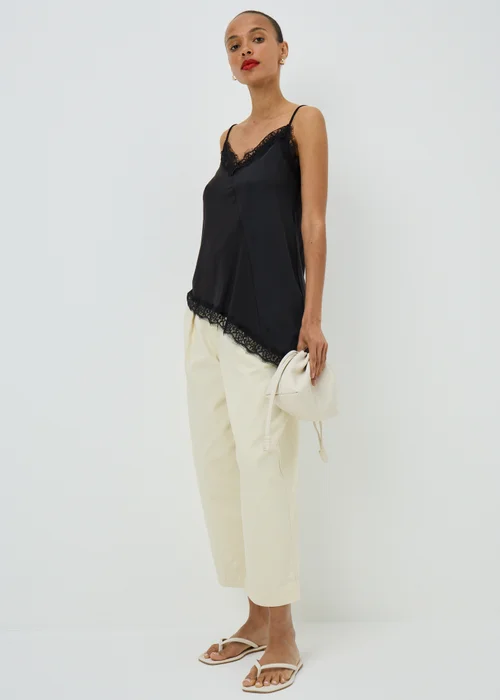Black Satin Lace Asymmetric Cami Top - 8 Image 1