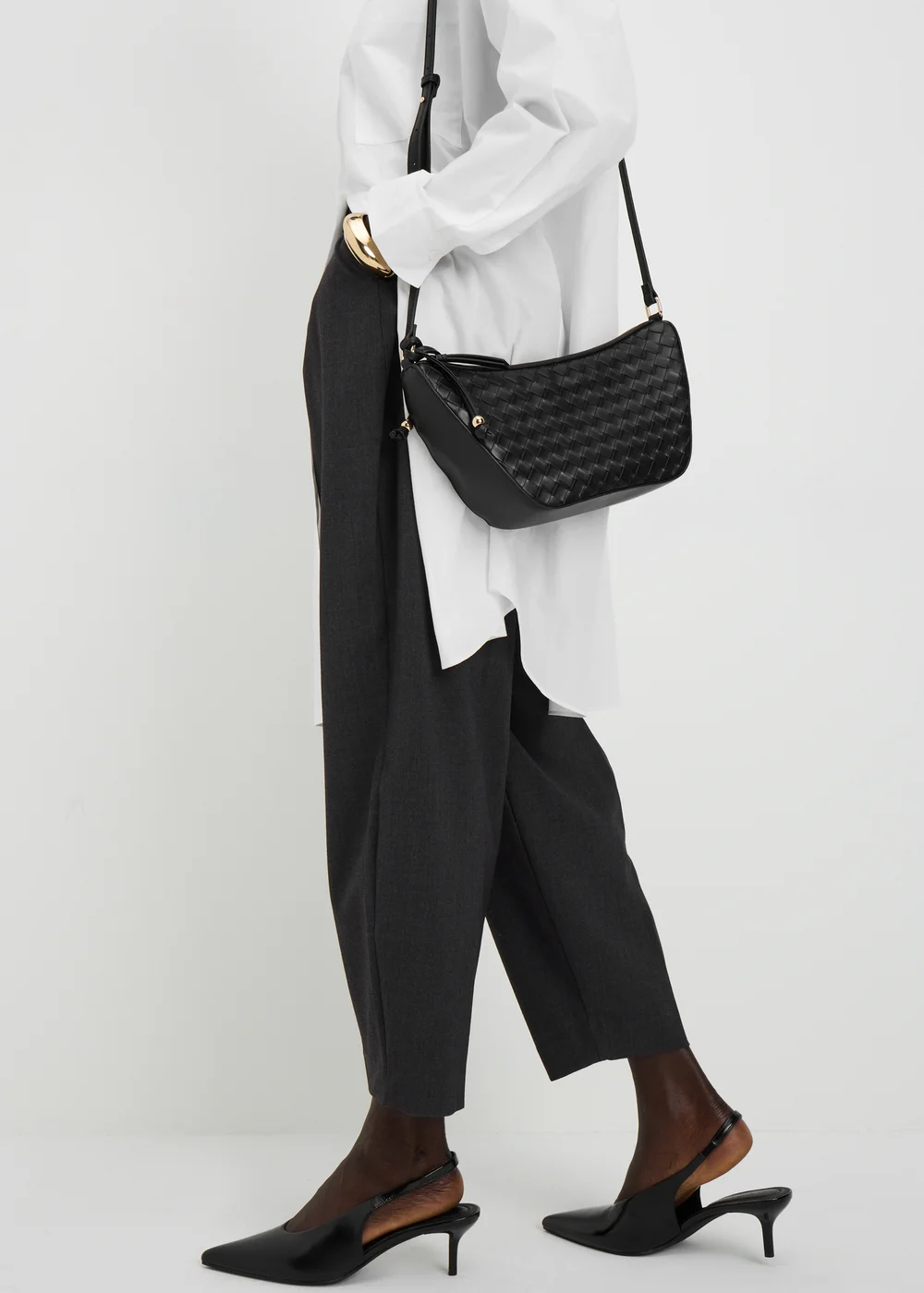 Black Weave Crossbody Bag - One Size Image 2