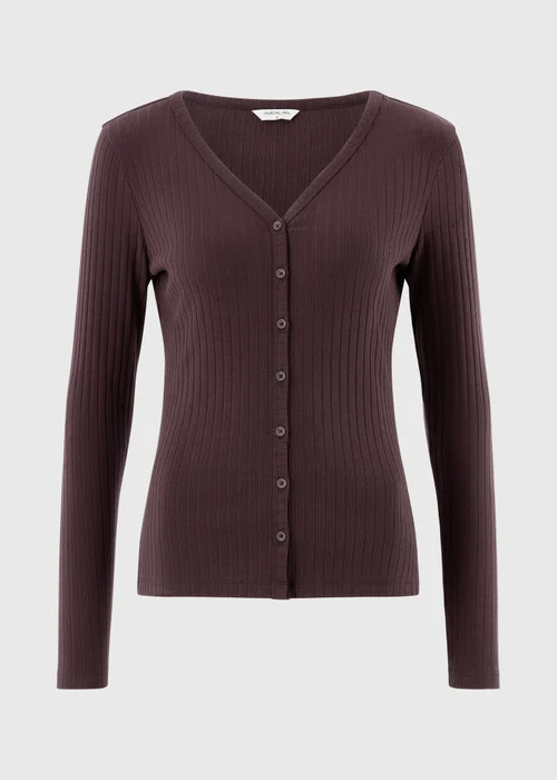 Raisin Ribbed V-Neck Cardigan - 8 Image 4