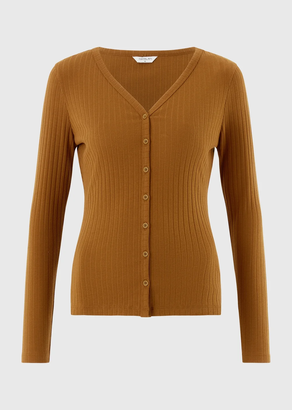 Tan Ribbed V-Neck Cardigan - 8 Image 2
