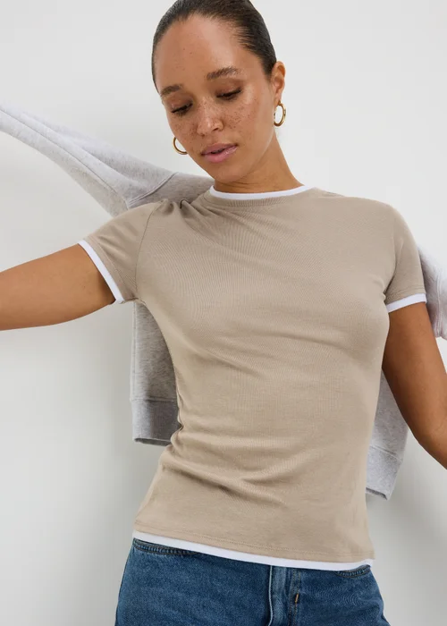 Taupe Double Layer T-Shirt - 8 Image 2
