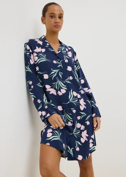 Navy Floral Traditional Nightie - 8 Image 1