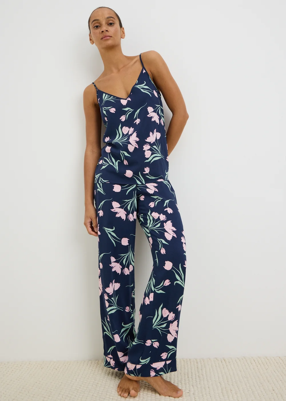 Navy Floral Cami Pyjama Set - 8 Image 1
