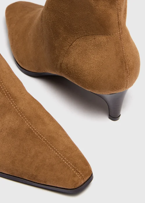 Tan Faux Suede Peg Heel Ankle Boots - 4 Image 3