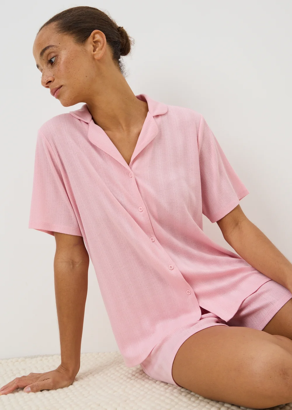 Pink Pointelle Boxy Short Pyjama Set - L Image 1