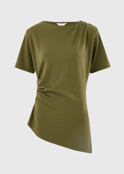 Khaki Asymmetric Drape T-Shirt - 10 Image 2