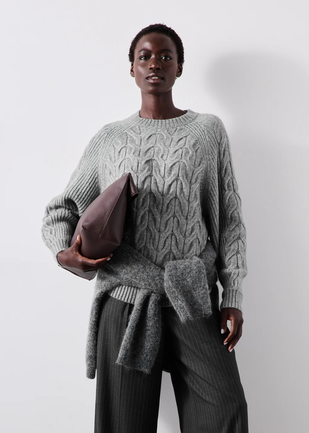 Grey Marl Cable Knitted Jumper - XS Image 1