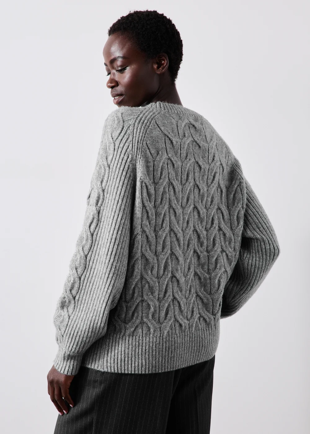 Grey Marl Cable Knitted Jumper - XS Image 2