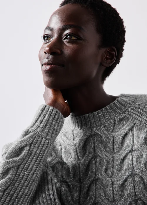 Grey Marl Cable Knitted Jumper - XS Image 4