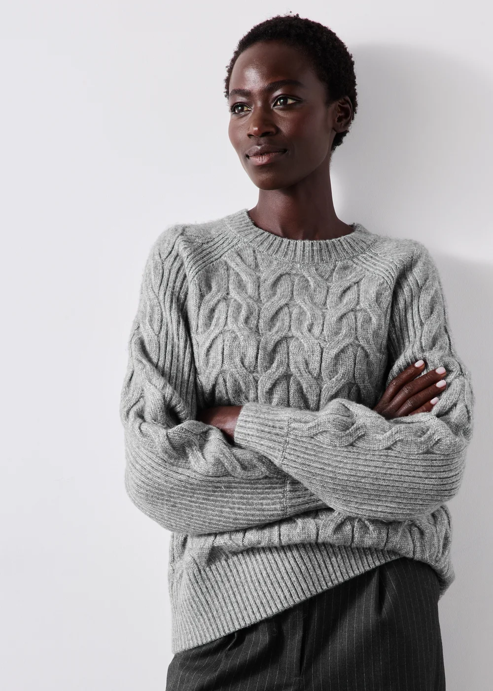 Grey Marl Cable Knitted Jumper - XS Image 3