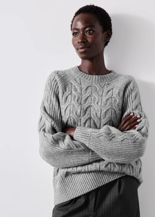 Grey Marl Cable Knitted Jumper - XS Image 3
