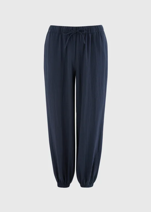 Navy Woven Cuffed Co Ord Trousers - 8 Image 3