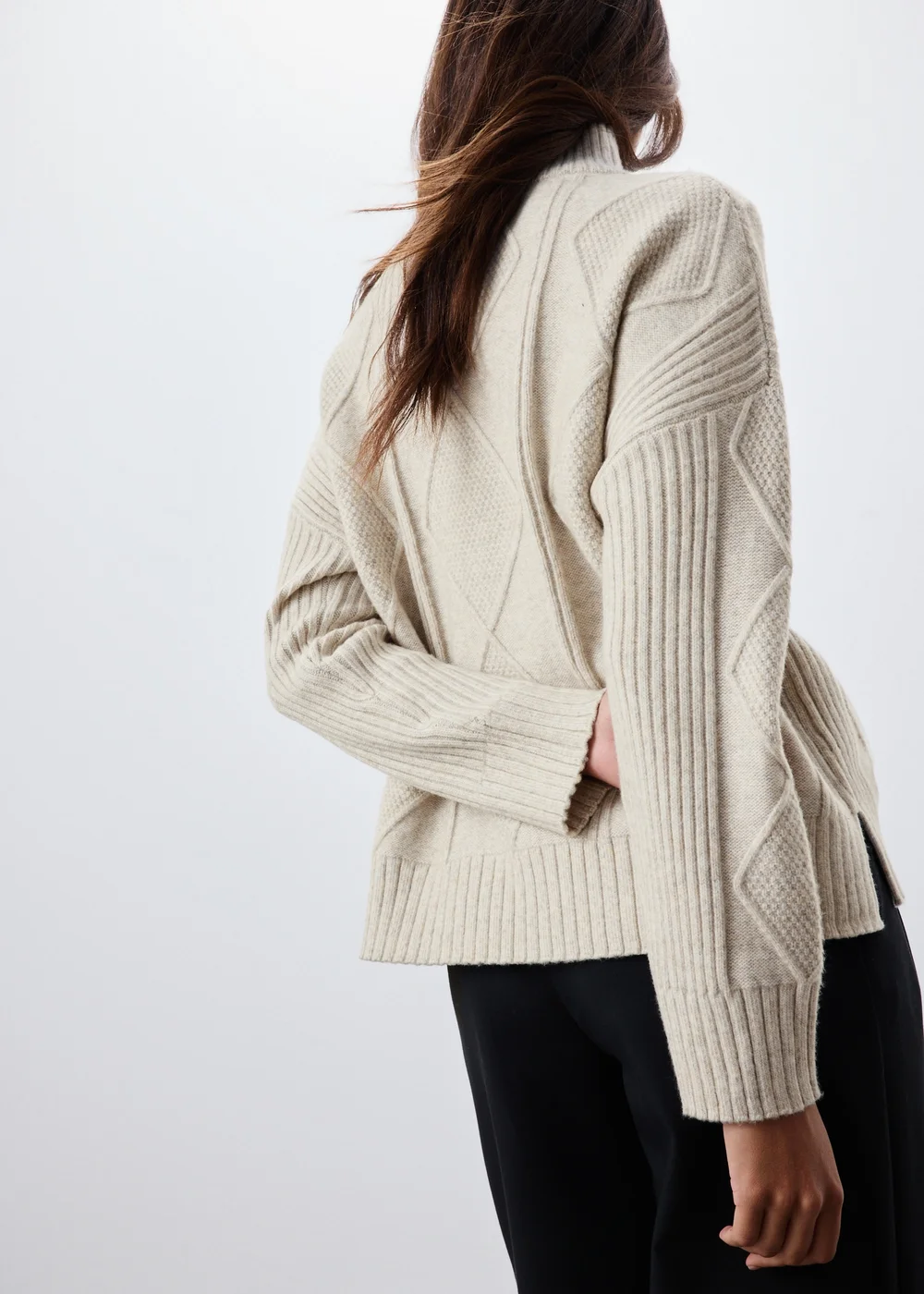 Oatmeal Quarter Zip Cable Knit Jumper - XS Image 2