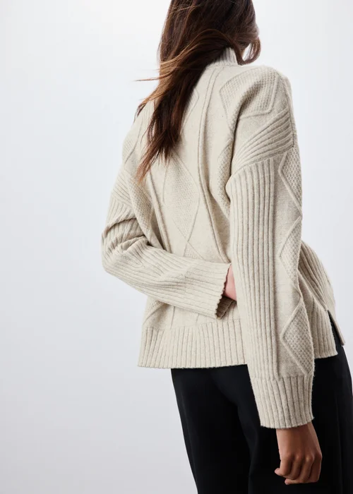 Oatmeal Quarter Zip Cable Knit Jumper - XS Image 2