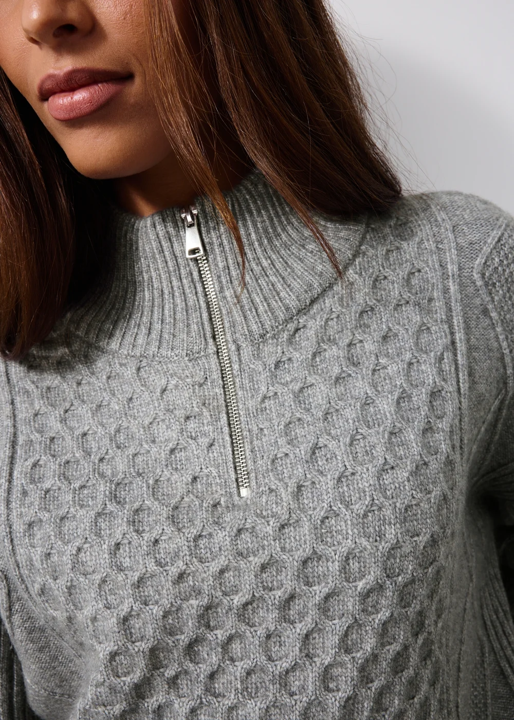 Grey Quarter Zip Textured Jumper - XS Image 3