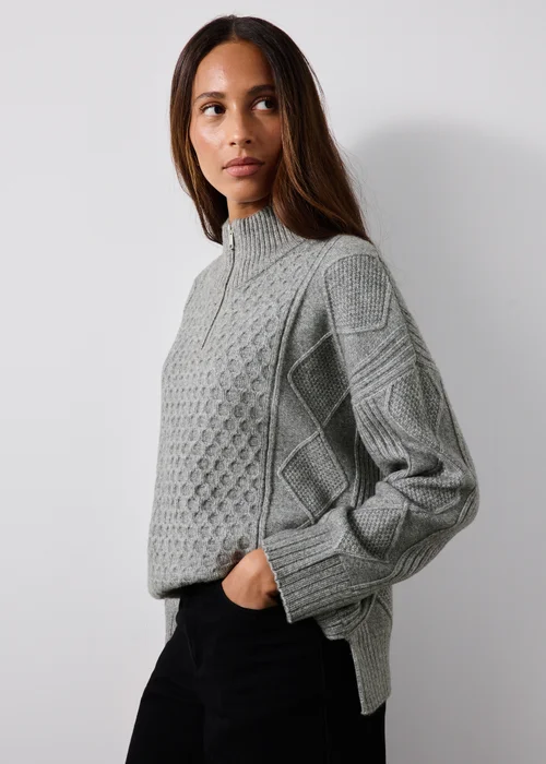 Grey Quarter Zip Textured Jumper - XS Image 2