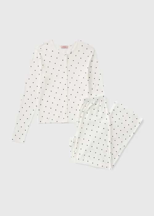 Cream Polka Dot Pointelle Cardigan Pyjama Set - XS Image 2