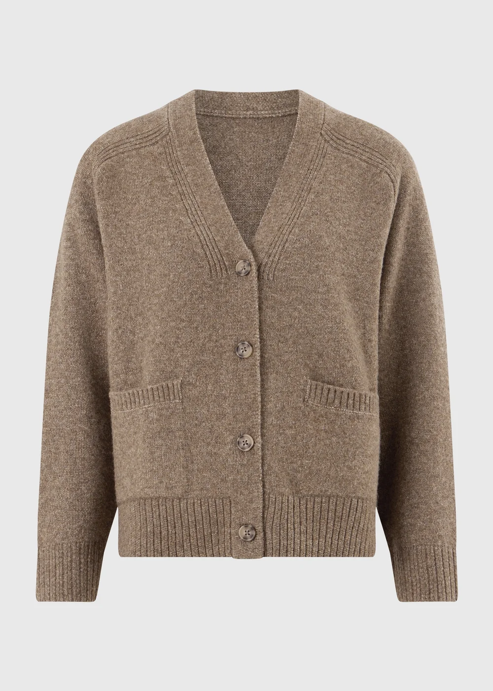 Taupe Button Thru Knitted Cardigan - S Image 4