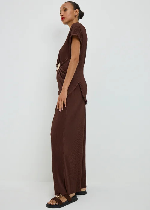 Chocolate Brown Plisse Wide Leg Co Ord Trousers - 8/L31 Image 2