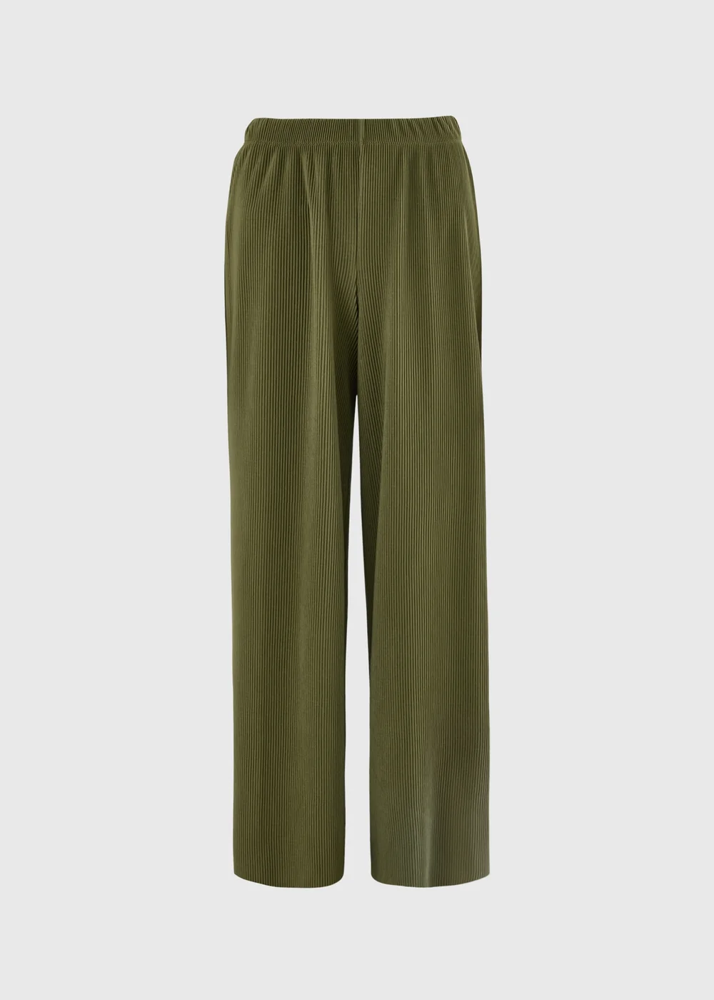 Olive Plisse Wide Leg Co Ord Trousers - 22/L29 Image 1