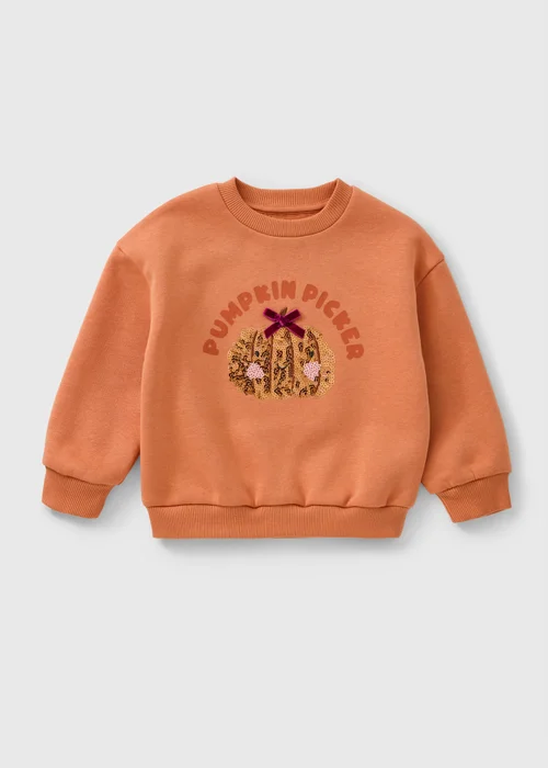 Girls Orange Pumpkin Picker Sweatshirt (1-8yrs) - 1-1.5 Yrs Image 1