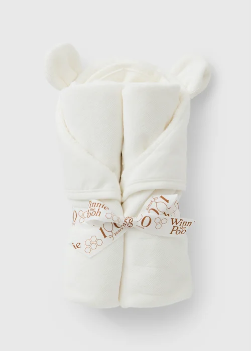 Disney Winnie The Pooh Cream Hooded Baby Towel & Wash Mitt Set - One Size Image 1