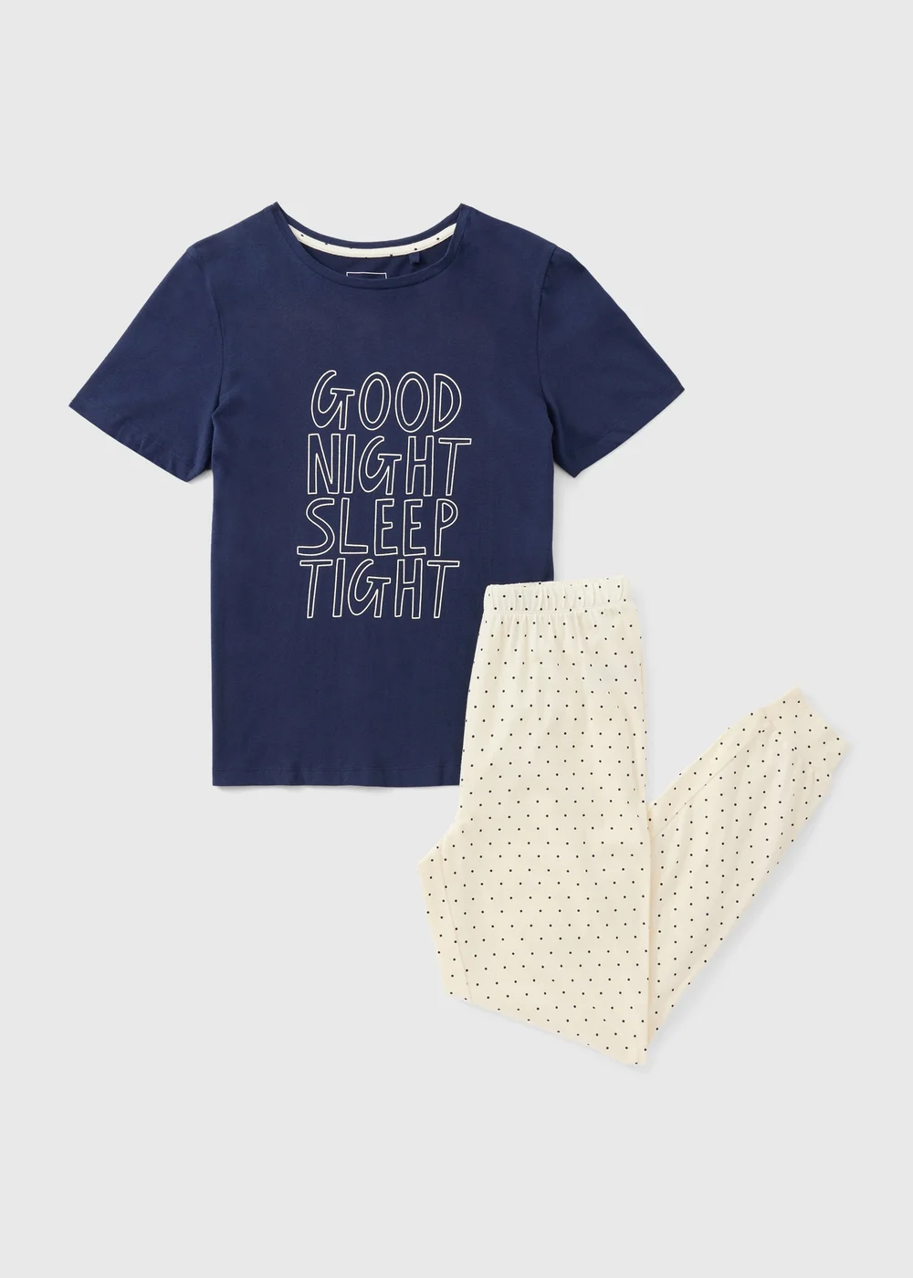 Navy Slogan Cuffed Pyjama Set - XS Image 1
