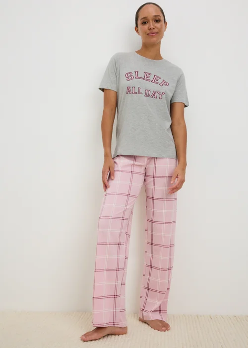 Grey Sleep All Day Checked Pyjama Set - XS Image 1