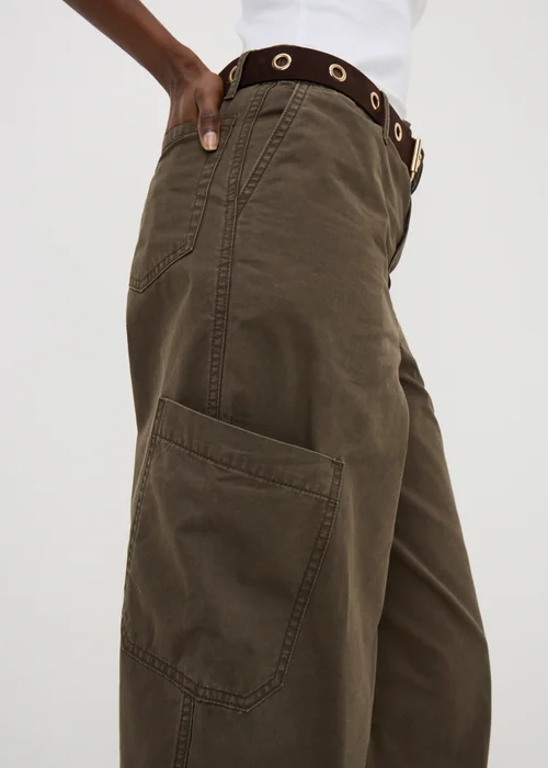 Khaki Utility Barrel Leg Trousers - 8 Image 3
