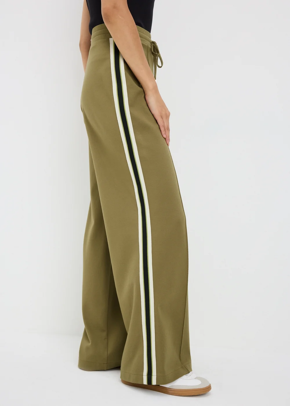 Olive Wide Leg Stripe Trousers - 8/L29 Image 2