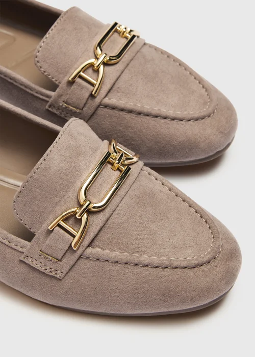 Taupe Faux Suede Metal Bar Loafers - 3 Image 2