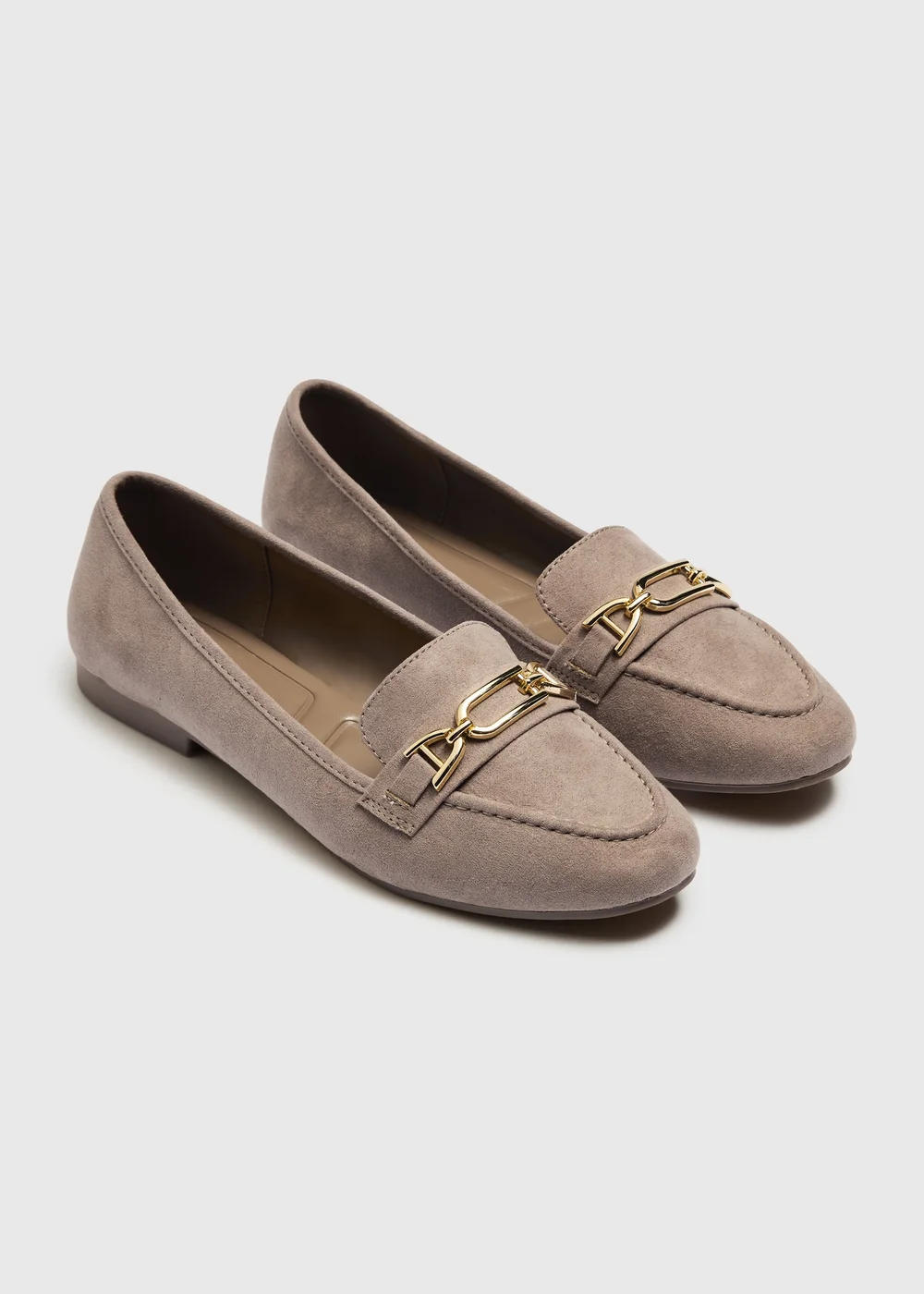 Taupe Faux Suede Metal Bar Loafers - 3 Image 1