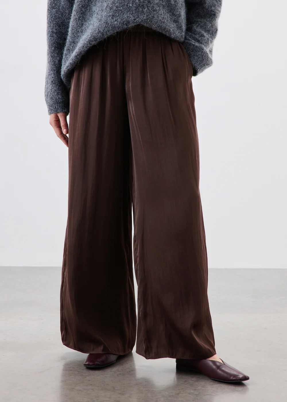 Brown Satin Wide Leg Trousers - 20/L29 Image 1