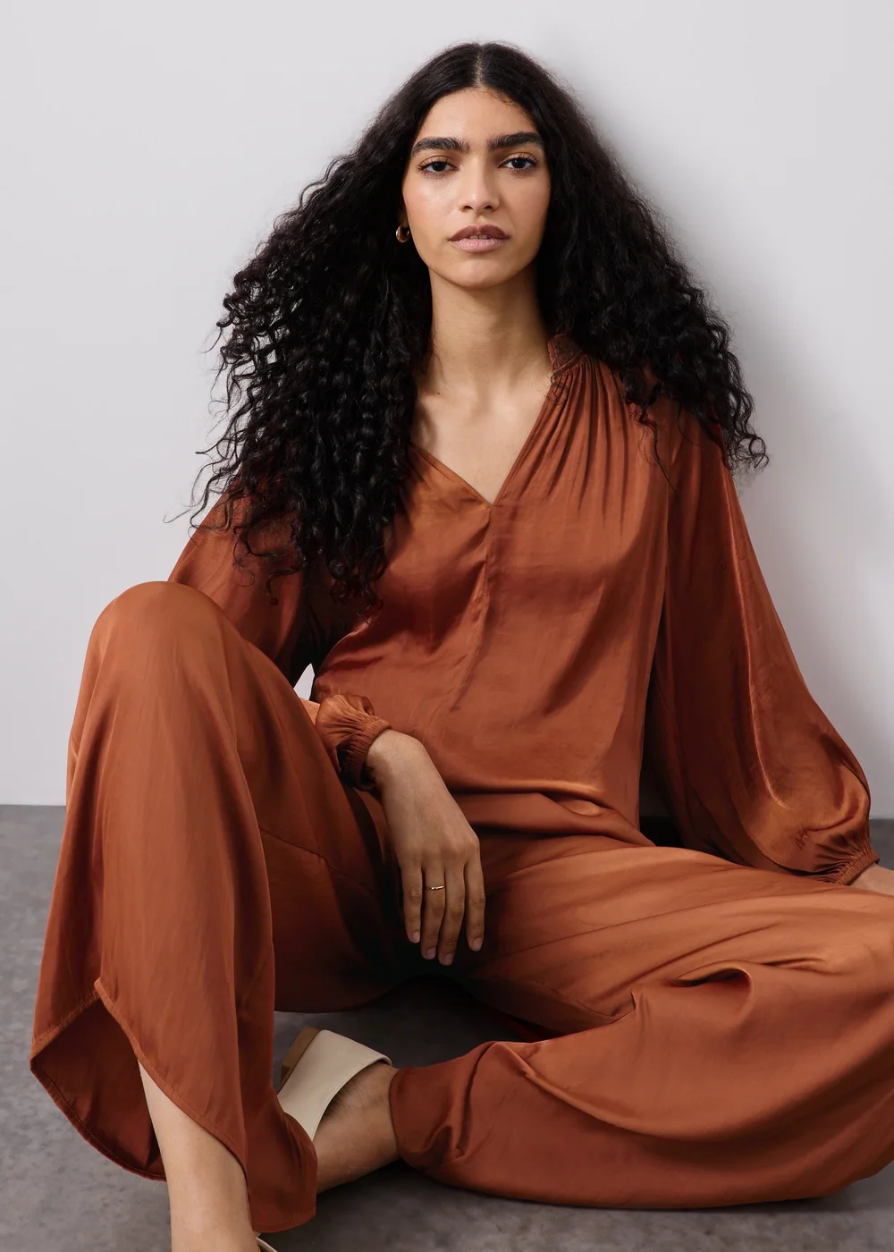 Terracotta Satin Wide Leg Trousers - 8/L29 Image 1