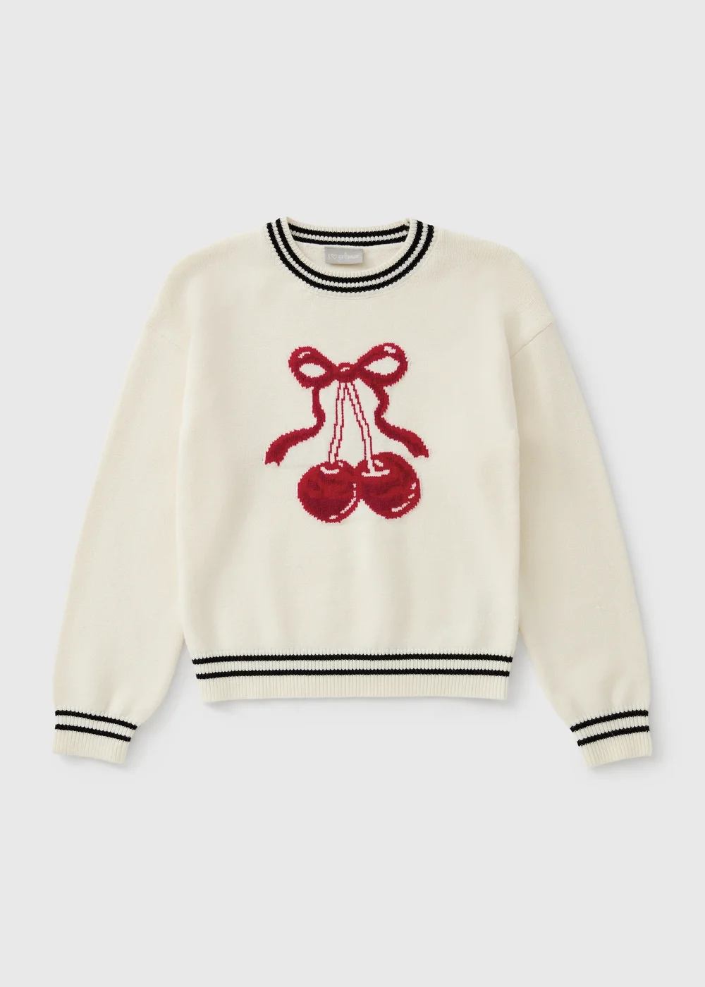 Girls Cream Knitted Cherry Jumper (7-15yrs) - 7 Yrs Image 1