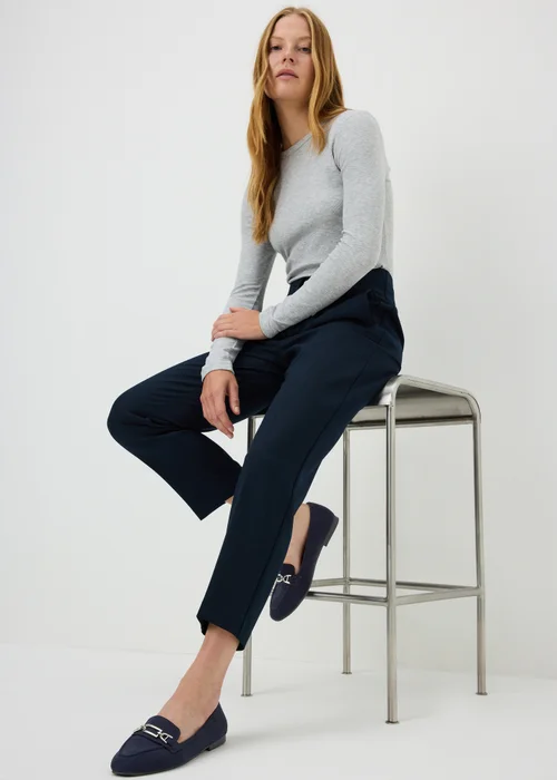 Navy Faux Suede Metal Bar Loafers - 3 Image 3
