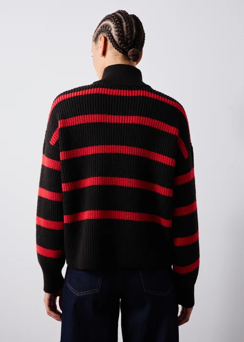 Chocolate Brown Striped Quarter Zip Jumper - XS Image 2