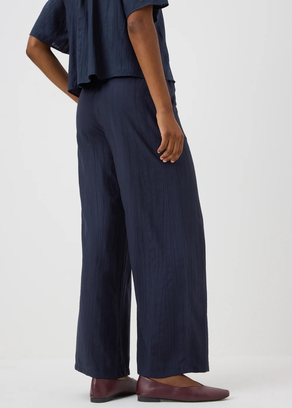 Navy Textured Wide Leg Co Ord Trousers - 16/L29 Image 2