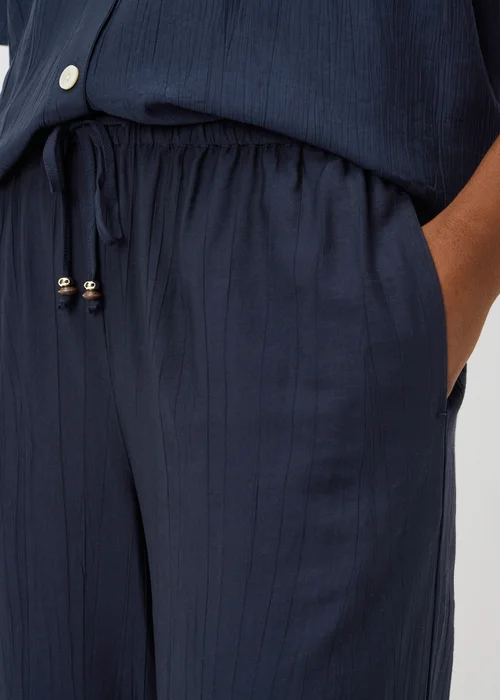 Navy Textured Wide Leg Co Ord Trousers - 16/L29 Image 3