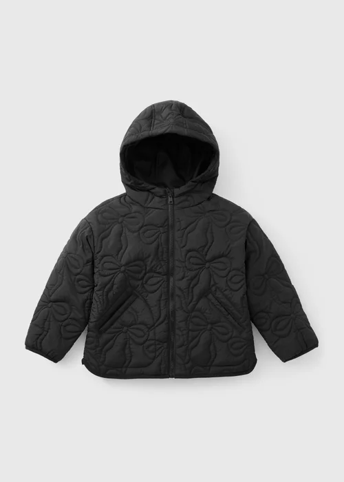 Girls Black Bow Quilted Jacket (7-15yrs) - 15 Yrs Image 1
