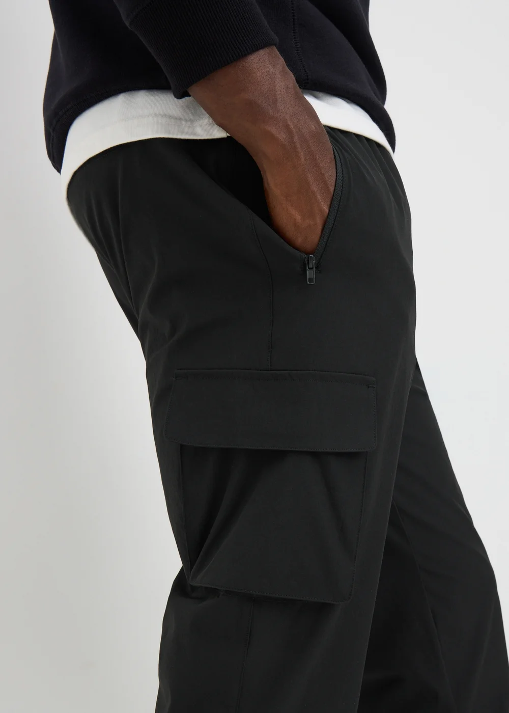 Black Cuffed Cargo Trousers - S Image 3